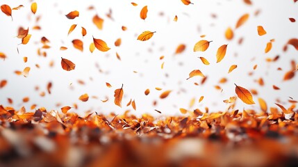 Falling autumn leaves create a vibrant, orange carpet on the ground against a bright background.  The scene evokes feelings of change and the beauty of the season