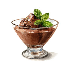 Chocolate Mousse in watercolor style, vector illustration, isolated on white background.