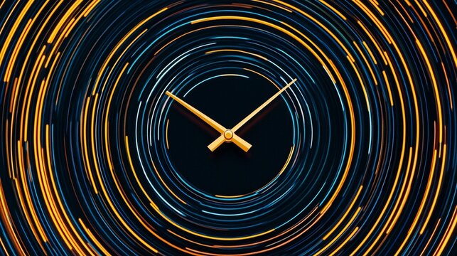 Dynamic circular clock design showcasing fluid motion lines indicating time moving quickly