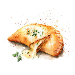 Calzone, watercolor painting, vector illustration, isolated on a white background.