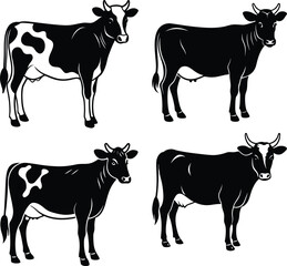 Minimal Cow Silhouette Vector – Single Color Farm Animal Illustration
