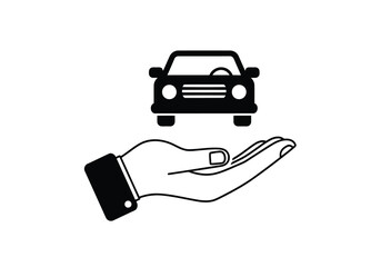 Hand offering a car icon isolated on white background