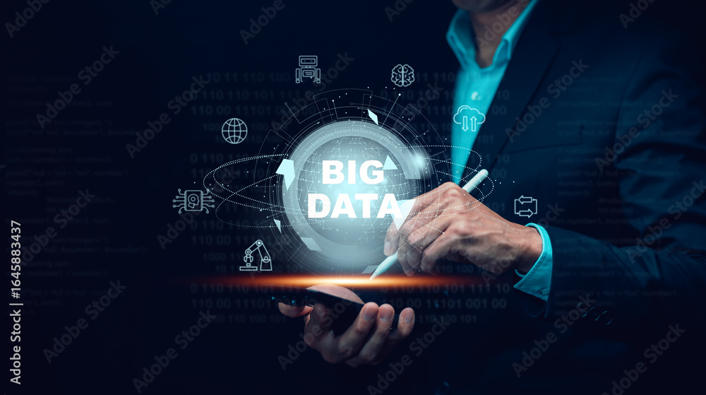 Poster big data world and globe icon modern interface concept, data exchange and innovation technology. fut
