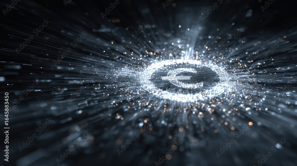 Poster Abstract glowing background with dynamic light rays radiating from a central element, creating a sense of depth and movement in dark environment