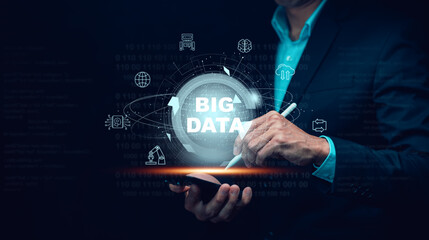 Big data world and globe icon modern interface concept, Data exchange and Innovation technology. Futuristic of business and social network.