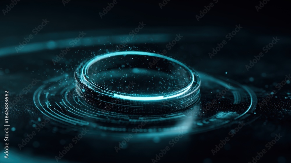 Poster abstract digital ring with glowing elements over a dark background, representing technology and inno
