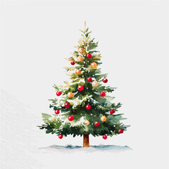 Christmas Card in watercolor style, vector illustration, isolated on white background.