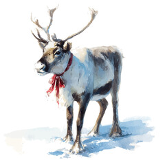 Watercolor vector illustration of Christmas Reindeer, isolated on white background.