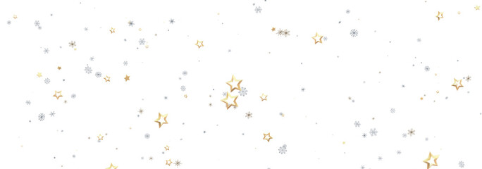 Elegant winter background with gold stars and silver snowflakes. Perfect for holidays.