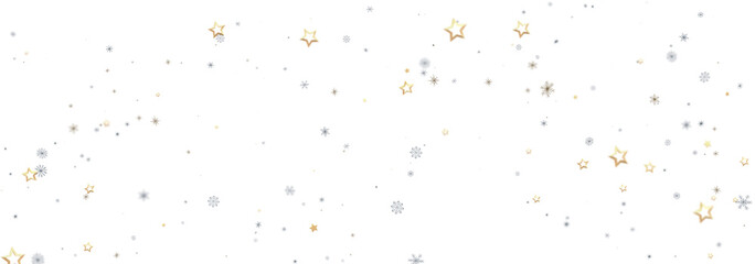 Festive winter background with gold and silver stars and snowflakes. Perfect for holidays.