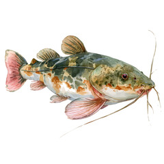 A watercolor painting of Catfish With Barbels, vector illustration on white background.