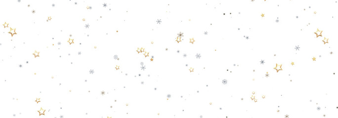 Festive background with gold and silver stars and snowflakes. Perfect for Christmas, New Year, and winter holidays.