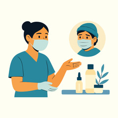 Doctor Explaining Health Protocol to Patient with Mask On in Pandemic Times with Medical Supplies Nearby