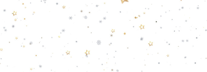 Festive winter background with gold and silver stars and snowflakes. Perfect for holidays.