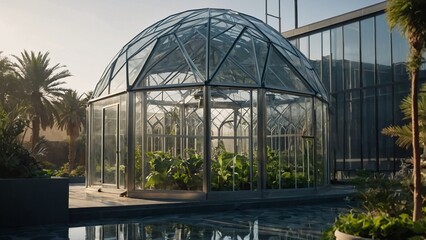 Fototapeta premium Modern Greenhouse Dome Structure for Urban Gardening and Sustainable Living