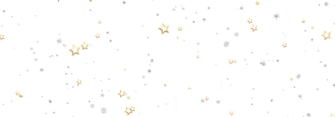 Festive background with gold and silver stars and snowflakes. Perfect for holidays.