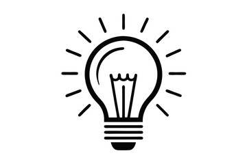 Simple outline of a light bulb with rays of light on a black background