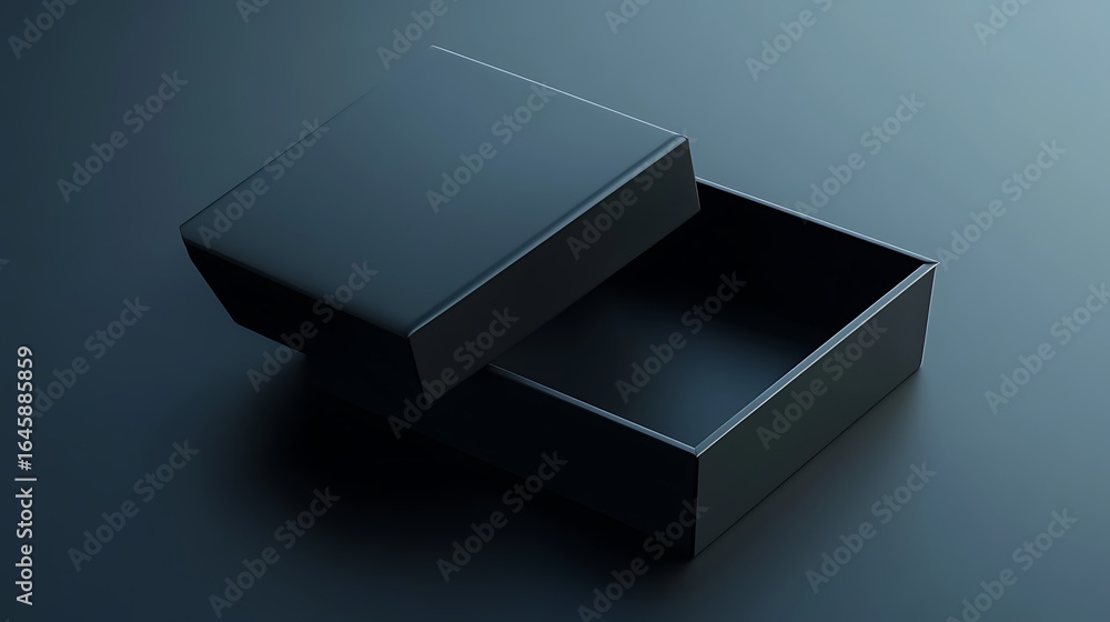 Poster an open black box and lid set on a dark surface