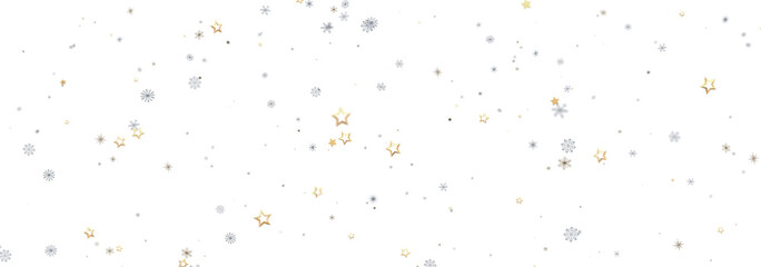 Sparkling gold and silver stars and snowflakes on white. Perfect for holidays.