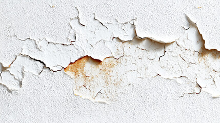 Fototapeta premium Cracked and Peeling White Paint on a Textured Wall Surface Revealing Corrosion and Wear, Creates Abstract Pattern