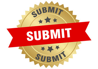 submit. submit round red and gold label isolated on transparent background
