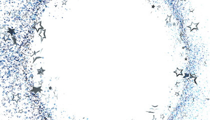 Sparkling silver stars and glitter border on a white background. Perfect for festive designs, cards, and invitations.