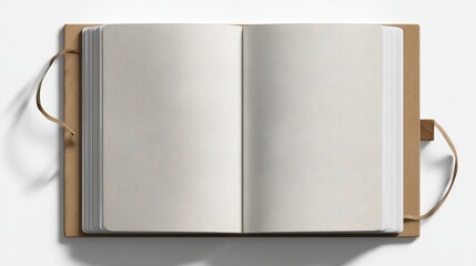 Empty notebook with blank pages and wooden cover, ideal for creative ideas, thoughts, writing, and artistic expression in a minimalist style