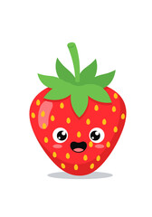Obraz premium Happy cute kawaii strawberry character fruit cartoon illustration