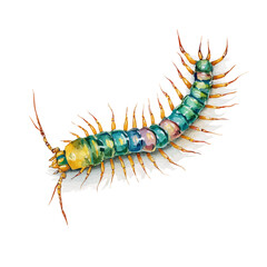 Centipede in watercolor style, vector illustration, isolated on white background.