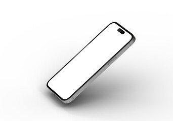 High-quality photo of a silver smartphone with a blank screen, perfect for app presentations or website mockups.
