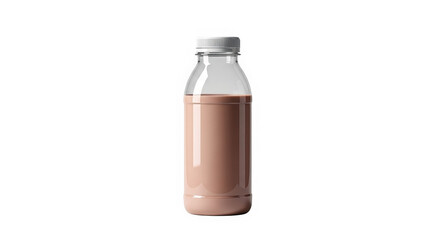 Chocolate milk bottle with cap on white background  