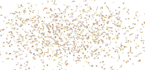 Gold and beige confetti falling on white background. Perfect for celebration, party, and festive designs.