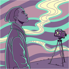 Ethereal glitchcore avatar, ghostly neon lights, transparent digital face, colorfu