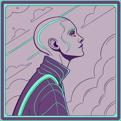 Ethereal glitchcore avatar, ghostly neon lights, transparent digital face, colorfu