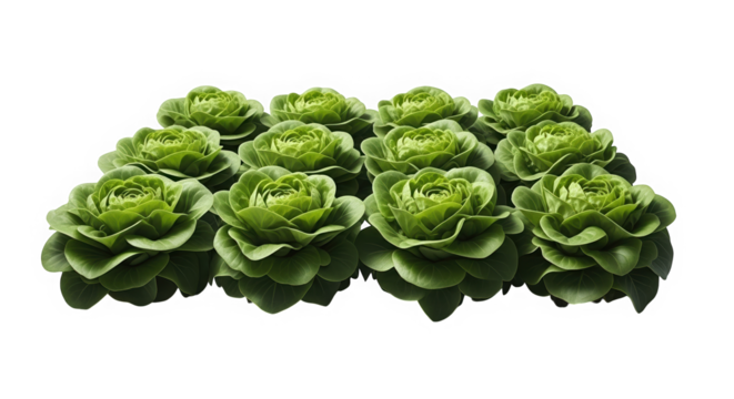 Artificial green succulent plants arranged in a neat row  