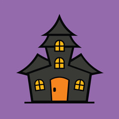 Creepy Abandoned House with Ghosts Illustration, Cartoon Haunted House with Scary Windows