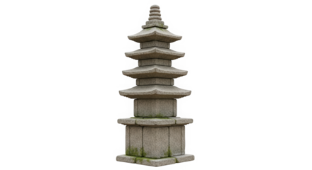 Decorative stone pagoda with multiple tiers and mossy details  
