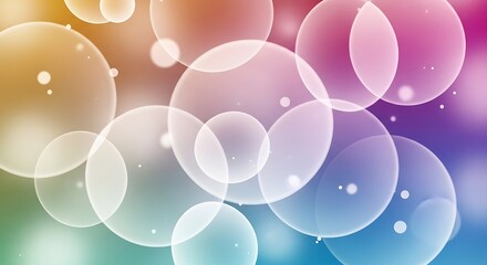 Abstract image featuring transparent, overlapping bubbles against a vibrant, colorful background.