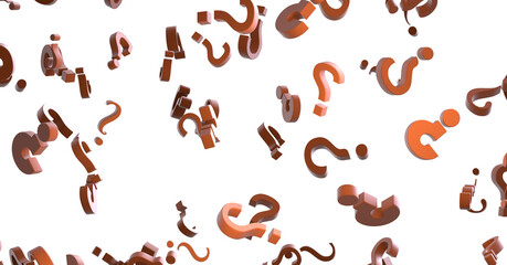 Infinite question marks on a plane, original three dimensional illustration.