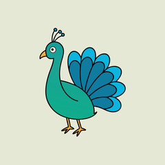 Elegant Peacock Bird Vector, Peacock with Open Feathers Illustration