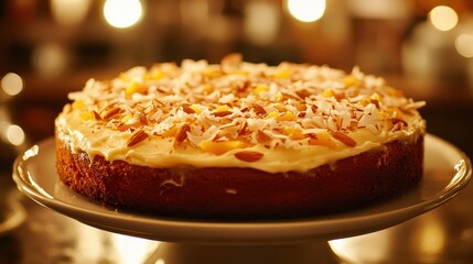 Deliciously Decorated Cake with Creamy Topping and Nuts