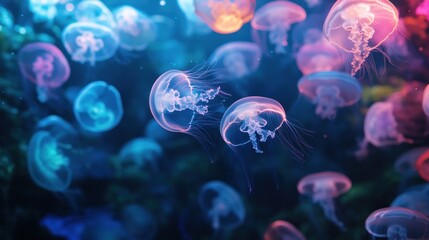 Mesmerizing Jellyfish Ballet: A Symphony of Colors and Grace in the Deep Blue Sea