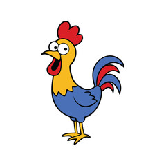 Colorful Rooster Farm Vector, Crowing Rooster Illustration