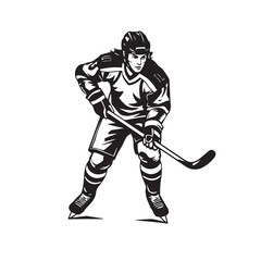 Obraz premium Hockey player action pose vector design concept black and white illustration.