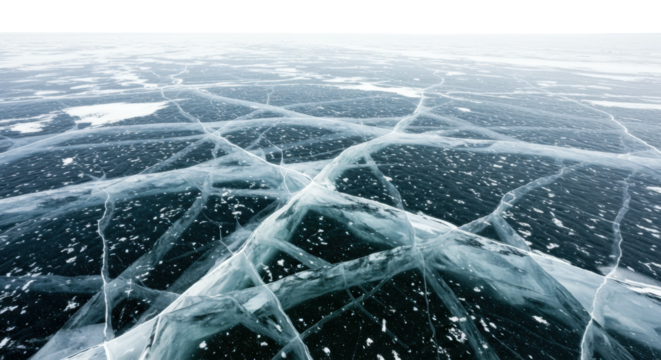 Captivating ice patterns forming on frozen lake nature winter landscape aerial natural beauty. Cut out png