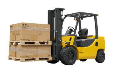 Forklift loading boxes at warehouse industrial setting high-resolution. Cut out png