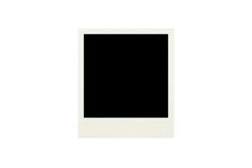 Powerful instant polaroid picture frame with intense black screen and white border, authoritative design, isolated on transparent background for commanding visual presentations