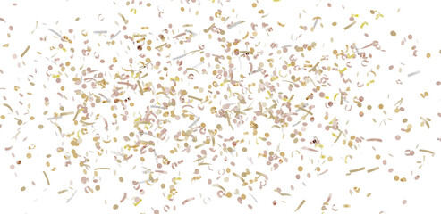 Beautiful image of gold and pink confetti falling on a white background. Perfect for celebrations, parties, and festive designs.