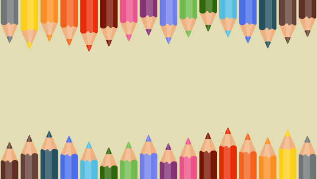 Colorful pencils border background illustration with blank space in the center for text or design, creative school and art concept, vibrant stationery frame for education, drawing, and craft projects