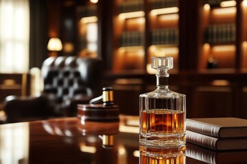 Elegant Whiskey Decanter in a Sophisticated Library Setting